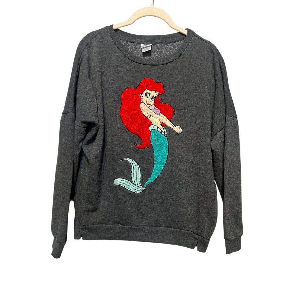 Disney Little Mermaid Ariel Graphic Sweatshirt Kids Size L Dark Gray Pullover